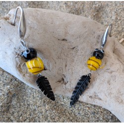 BOUCLES D'OREILLES / ABEILLE / PLUME