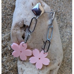 CLOUS  D'OREILLES / ACIER INOXYDABLE / FLEUR ROSE
