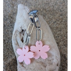 CLOUS  D'OREILLES / ACIER INOXYDABLE / FLEUR ROSE