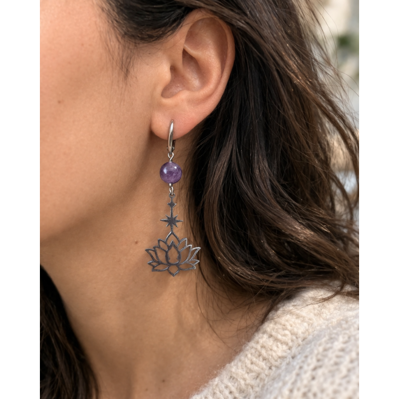 BOUCLES D'OREILLES / LOTUS / AMETHYSTE