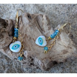 BOUCLES D'OREILLES / OEIL PORTE BONHEUR / BLEU