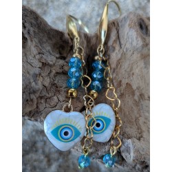 BOUCLES D'OREILLES / OEIL PORTE BONHEUR / BLEU