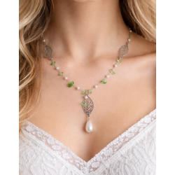 SAUTOIR / FEUILLE / VERT / ACIER INOXYDABLE